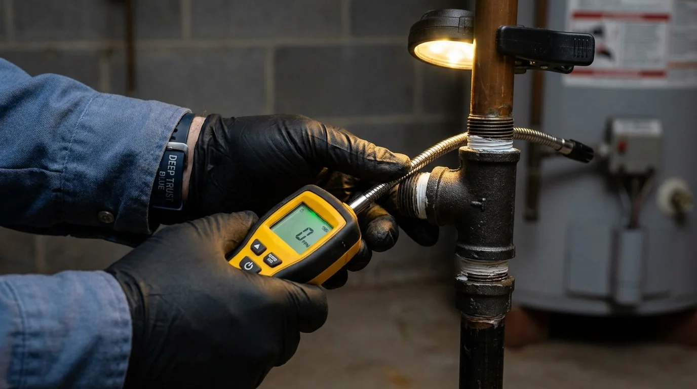 Gas leak detection with electronic sniffer by Johns Plumbing LLC in Aguanga