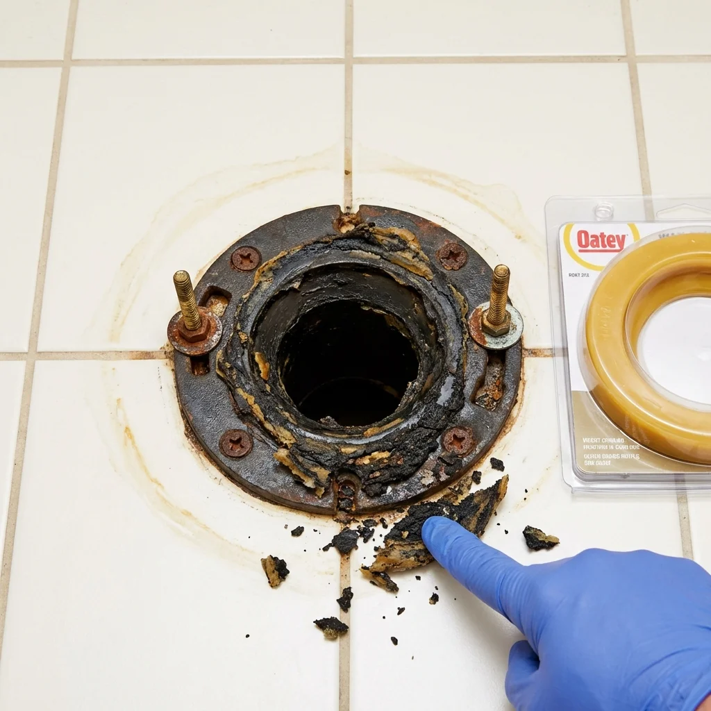 Failed wax ring showing water seepage at the base of a toilet in a Aguanga, CA home