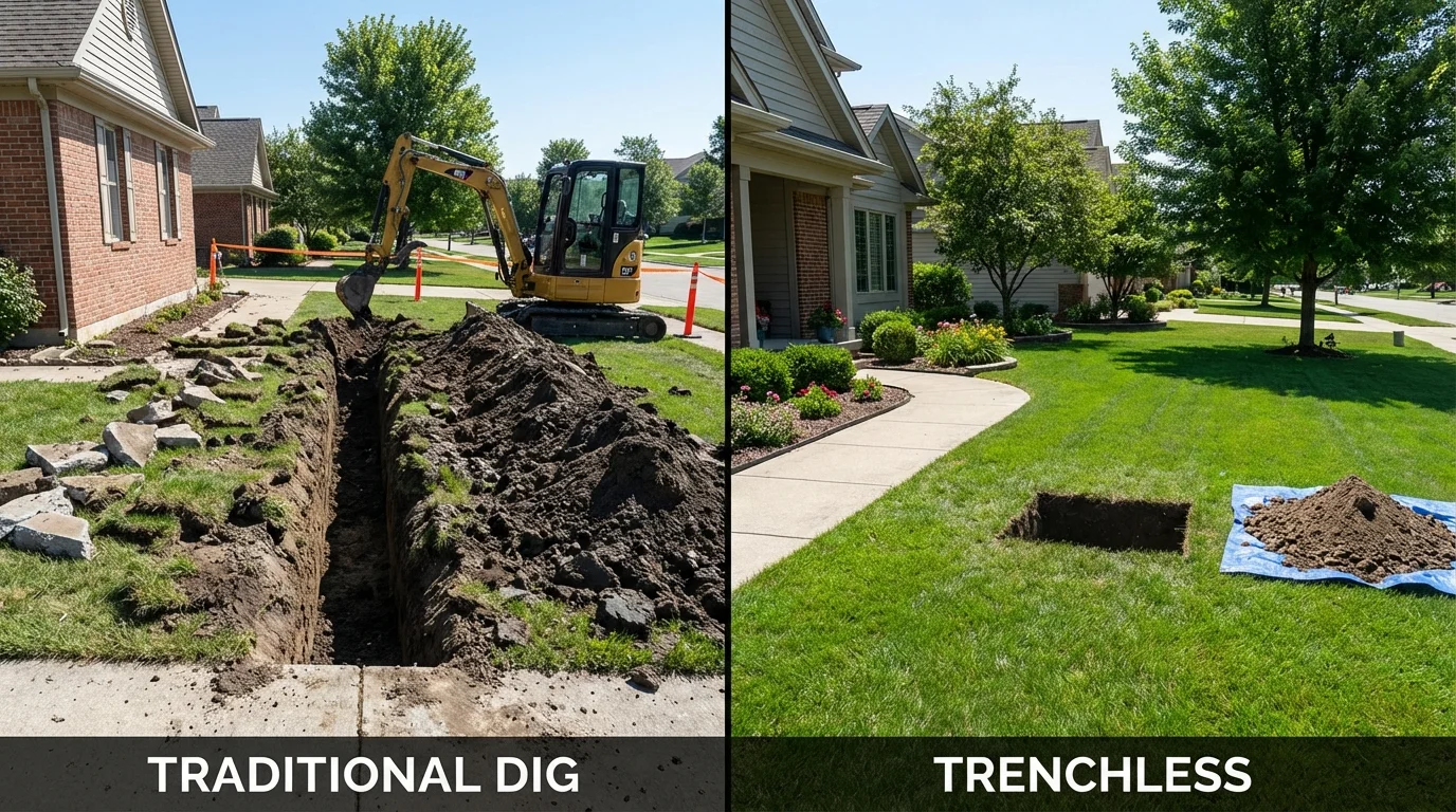 Trenchless sewer repair with minimal yard damage versus traditional excavation in Aguanga, CA